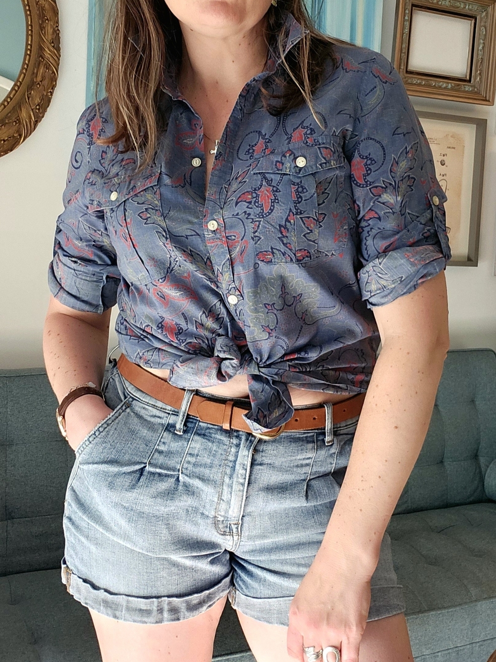 Ralph Lauren Blue Paisley Tie-Front Shirt - Picture 6 of 16